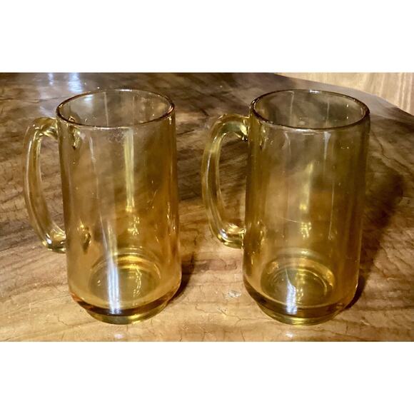 Set of 2 Vintage Hazel Atlas Amber Glasses Beer Mug Stein - Picture 6 of 7